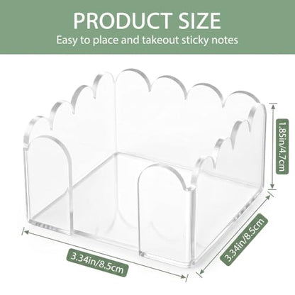 Scalloped Acrylic Sticky Note Holder - Square B, 3x3 Inch Desk Organizer