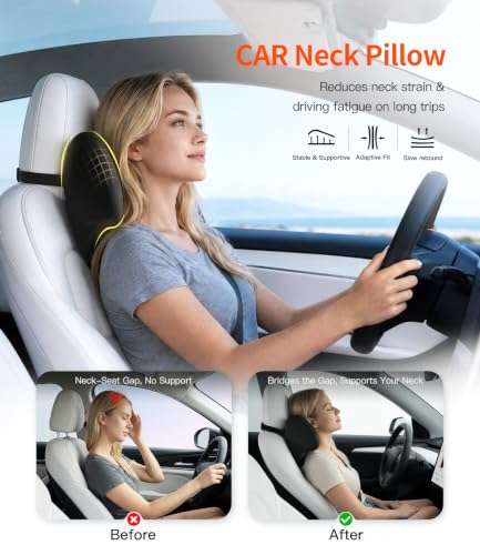 2 Pack Car Neck Pillow Black - Ergonomic Memory Foam Support for Long Drives