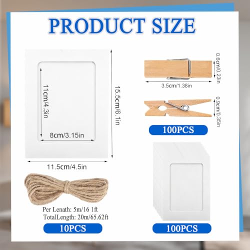 Paper Photo Frames 4x6 Inch Wall Display Banner with Wooden Clips & String