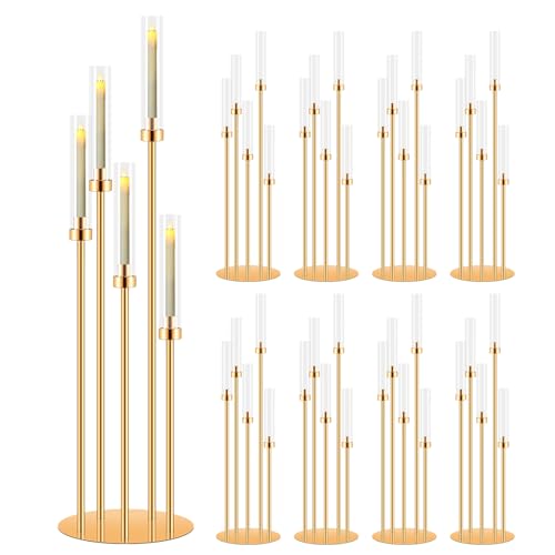 8-Piece Gold Candle Holder Set - 41.3 Inch Tall Home Decor with 5 Arms - Only Holders
