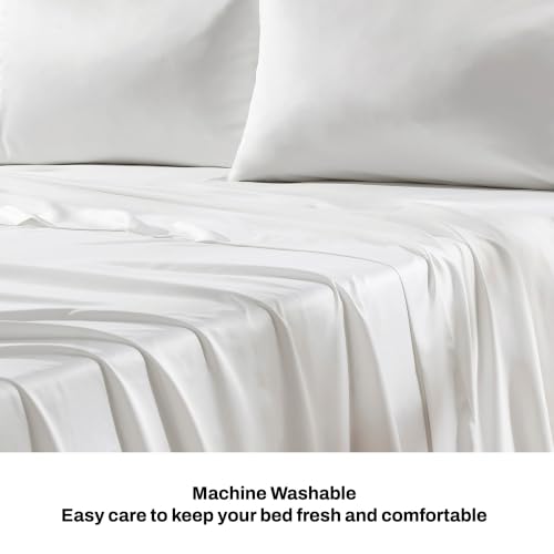 DKNY Ivory White King Satin Sheet Set - Matte Finish, Soft & Silky Bedding