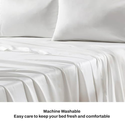 DKNY Ivory White King Satin Sheet Set - Matte Finish, Soft & Silky Bedding