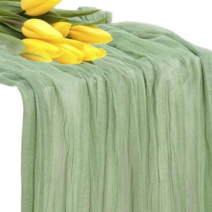 Sage Green Cheesecloth Table Runners 12 Pack 35 x 120 Inch - Rustic Wedding Decor