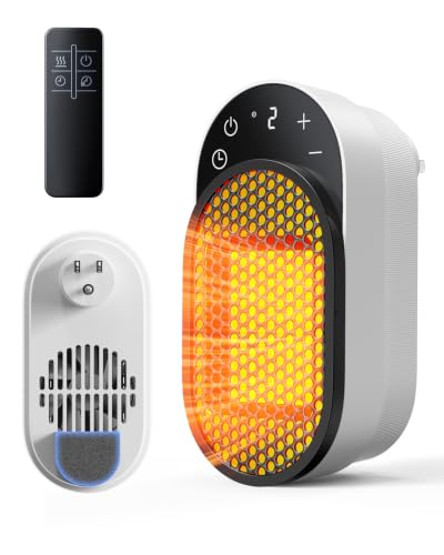 Wall Outlet Space Heater 450W with Remote & Timer, Portable Electric Heater for Office Dorm Room