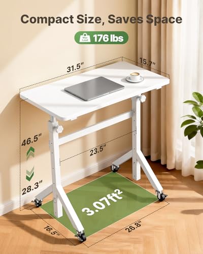 Pure White Marsail Mobile Standing Desk with Lockable Wheels & 6 Height Levels