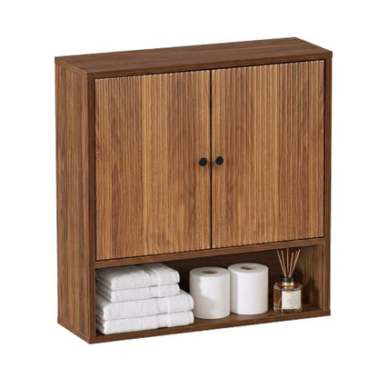 Wall Cabinet with Fluted Double Doors - 3-Tier Wall Storage for Bathroom & Kitchen - Variation of Wall Cabinet