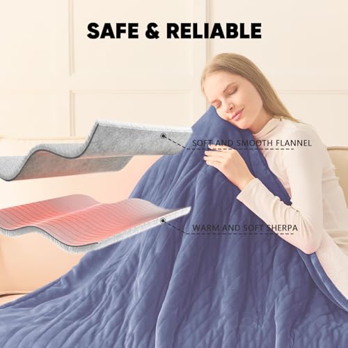 Electric Heated Blanket Throw 50x60 Inches with 10 Heat Levels, Auto-Off Fleece Sherpa