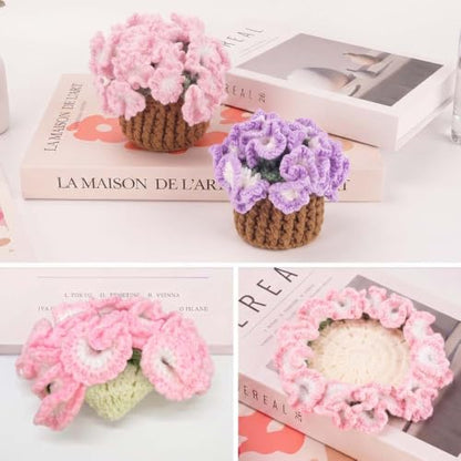 Pink Carnations Crochet Coaster Set - Potted Flower Decor, Handmade