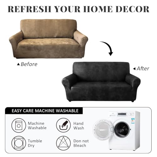 Leather-Look Loveseat Cover 1-Piece Slipcover for 55-62 Inch Sofas - Black