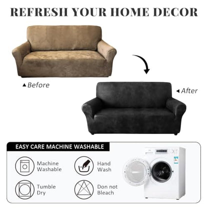 Leather-Look Loveseat Cover 1-Piece Slipcover for 55-62 Inch Sofas - Black