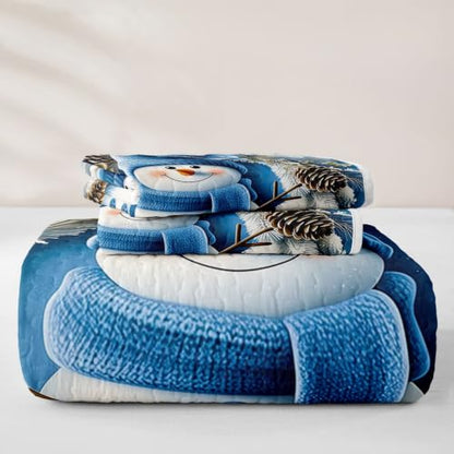 Castle Fairy Snowman Wreath King Size Quilt Set - Multi 06, Blue, All Season Bedding