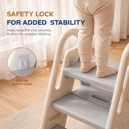 HOMEAL Toddler Step Stool for Bathroom Sink - 3 Step Gray Child Potty Training