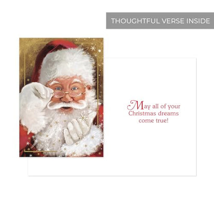 Sparkling Santa Christmas Cards Set - Gold Foil Holiday Greeting Cards with Inside Verse, 16 Pack, 5 5/8 x 7 7/8 Inches, Made in USA