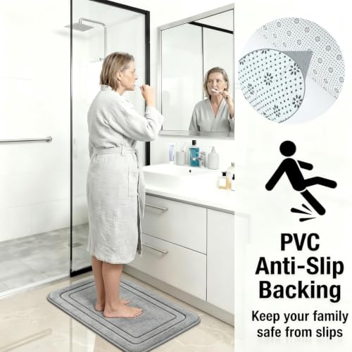 3 Piece Memory Foam Bathroom Rug Set - Ultra Soft Non Slip Quick Dry Bath Mats