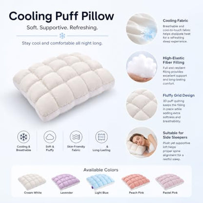 Gray Soft Cloud Sleeping Pillow with Cooling Ice Silk Cover - Fluffy Support