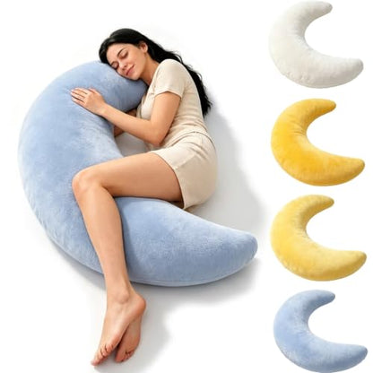 Moon Shaped Sleep Body Pillow Blue Oversized C-Shaped Support for Side Sleepers