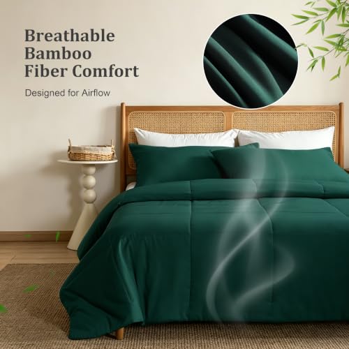 Twin Cooling Comforter Set - Green Rayon Bamboo Blend Lightweight Bedding