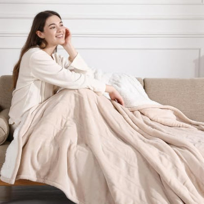 Electric Throw Blanket 50x60 with Fast Heating, Cream - Soft & Safe