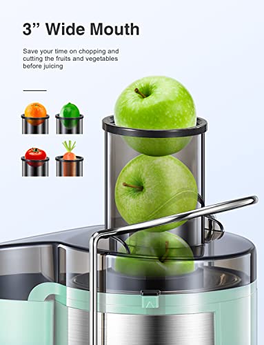 Qcen Juicer Machine, 500W Centrifugal Juicer Extractor with Wide Mouth 3” Feed Chute for Fruit Vegetable, Easy to Clean, Stainless Steel, BPA-free (Aqua)