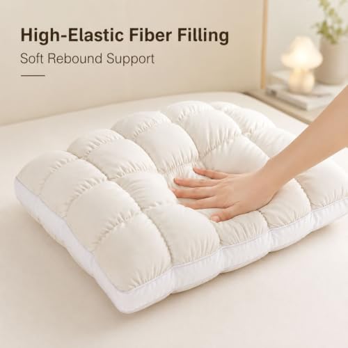 Gray Soft Cloud Sleeping Pillow with Cooling Ice Silk Cover - Fluffy Support