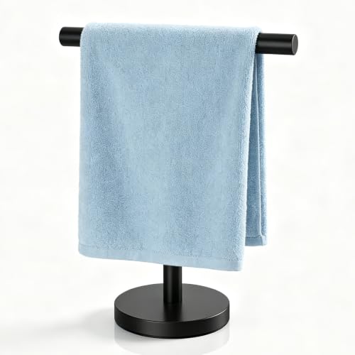 T-Shaped Hand Towel Holder Stand in Black - Non-Slip & Rust-Resistant