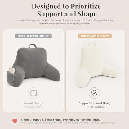 Reading Pillow with Arms for Bed Sitting Up - Beige, 24 Inch - Supportive Backrest