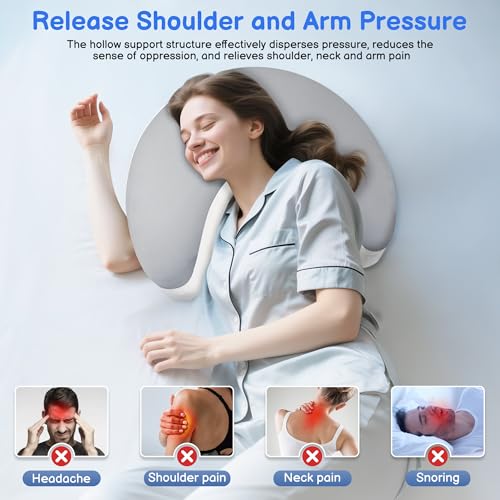 Side Sleeper Pillow with Arm Holes - Memory Foam Ergonomic Support Grey