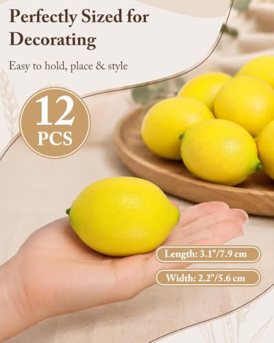 Mini Fake Lemons for Decoration - Yellow, 12 Pcs Faux Lemon Decor