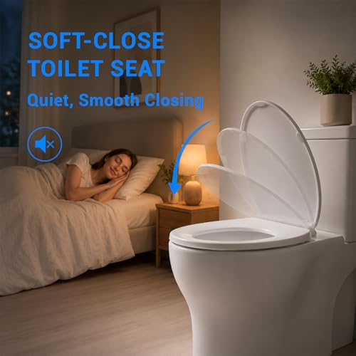 Elongated Toilet Seat 18.5 Inch Soft Close White - Quick Release & Non-Slip Bumpers