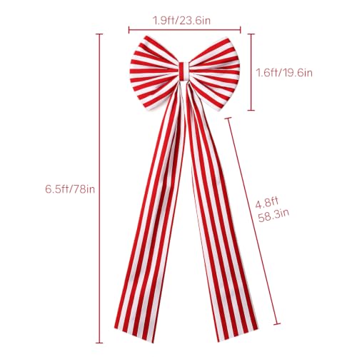 Giant Red and White Striped Christmas Bow - 6.5 Ft Holiday Tree & Door Decor