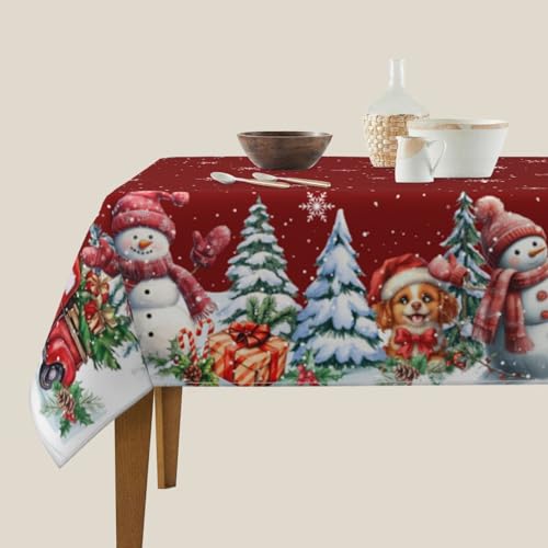 Christmas Square Tablecloth 52x52 Inch Red Snowman Holiday Decor for Dining