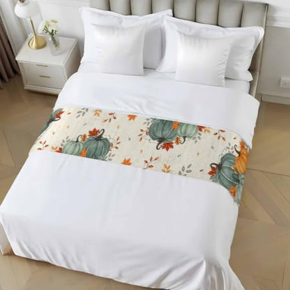 Cal King Bed Runner 102x20 Inches Beige Fall Decor Satin Slipcover for Bedroom & Hotel