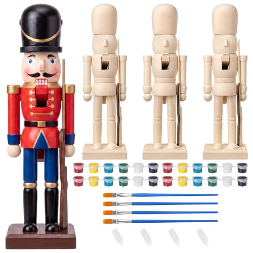 Unfinished Wooden Nutcracker Soldier Craft Set - 4 Pieces, 9.84 Inch DIY Christmas Decorations