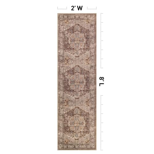 Rugshop Traditional Medallion Washable Non-Slip Runner Rug 2'x8' Brown