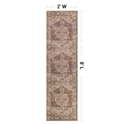 Rugshop Traditional Medallion Washable Non-Slip Runner Rug 2'x8' Brown