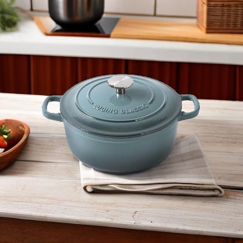 EDGING CASTING Enameled Cast Iron Dutch Oven - 5.5 Quart with Dual Handles in Slate Blue
