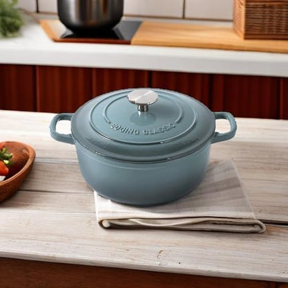 EDGING CASTING Enameled Cast Iron Dutch Oven - 5.5 Quart with Dual Handles in Slate Blue