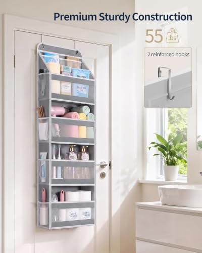 Over the Door Organizer 4-Tier Mesh Storage, Longer Grey Hanging Shelf - Middle-Mesh