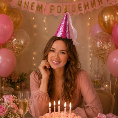 5 Pcs Glitter Princess Party Cone Hats with Ribbons and Tassels