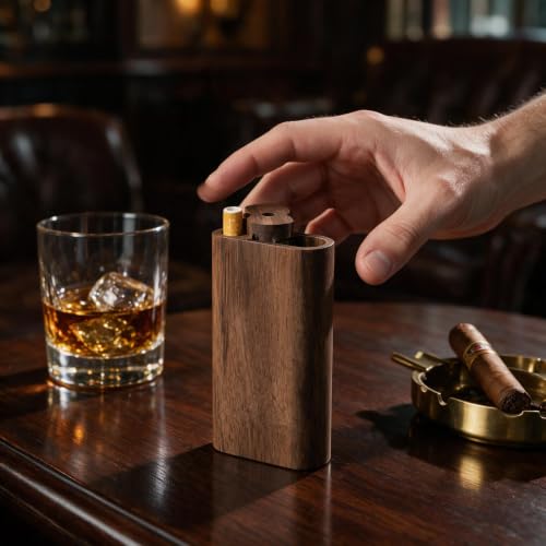 Wooden Decorative Storage Box with Rotating Lid and Metal Tubes