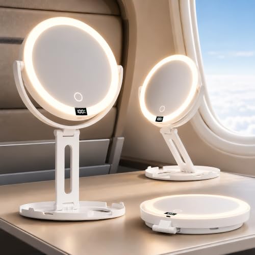 Symirify 20X Travel Makeup Mirror with Lights - White, Double-Sided