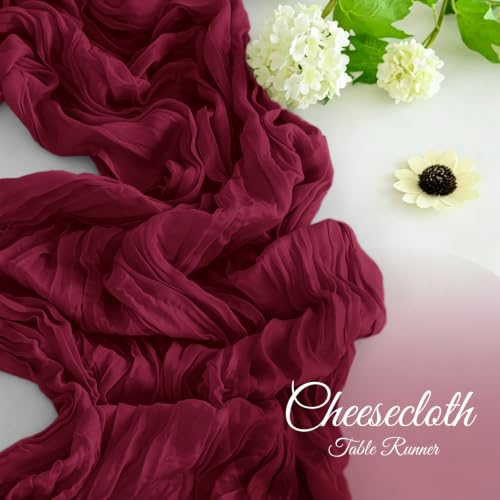 Burgundy Cheesecloth Table Runner 17x108 Inch 8 Pack Boho Gauze Fabric