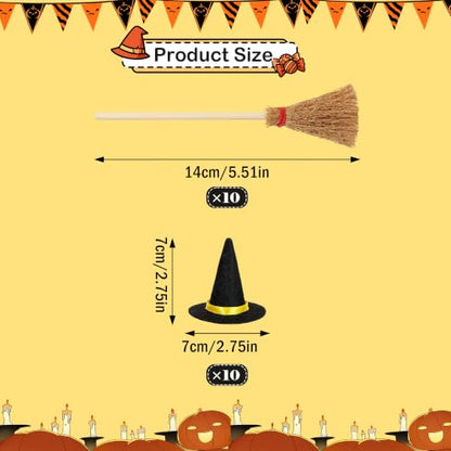 Mini Witch Hats & Brooms Set Halloween Hanging Party Decor - Halloween C
