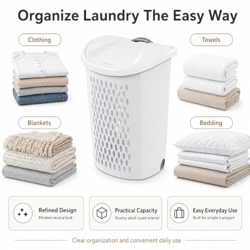 135L Wheeled Plastic Laundry Hamper with Heavy-Duty Wheels & Ventilated Design