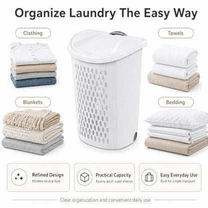 135L Wheeled Plastic Laundry Hamper with Heavy-Duty Wheels & Ventilated Design