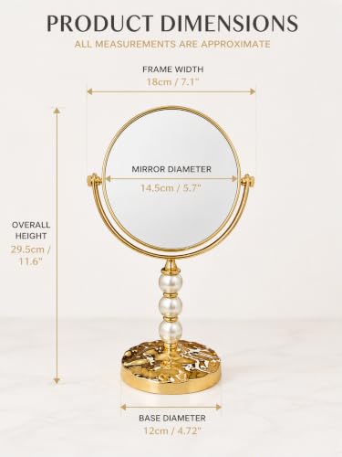 Gold Double Sided Makeup Mirror with 1X & 2X Magnification - Swivel Tabletop Vanity Mirror