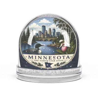 Minnesota Vintage State Seal Snow Globe with City Skyline and Lake Scene
