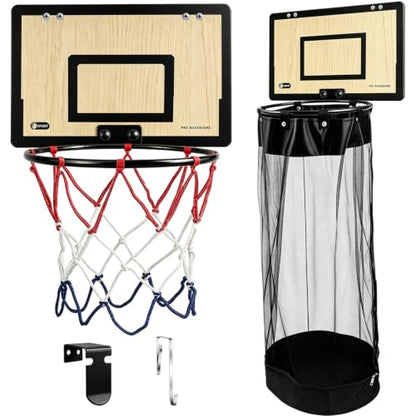 Wooden Basketball Laundry Hamper with Over-the-Door Hoop - Space-Saving Organizer