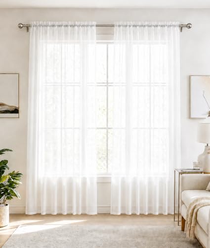 Semi Sheer Window Curtain Panel - Transparent 2 Panels for Living Room & Bedroom