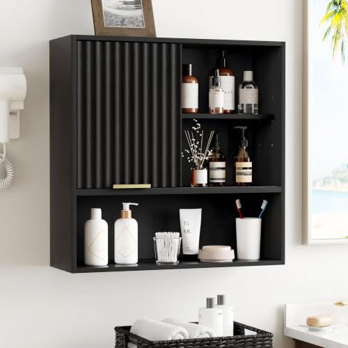Black Square Bathroom Medicine Cabinet Wall Storage with Sliding Door - MoomJiee